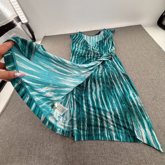 BCBG Maxazria faux Wrap Dress Teal Sleeveless Small V-Neckline Tie Side Stretchy - Picture 8 of 14
